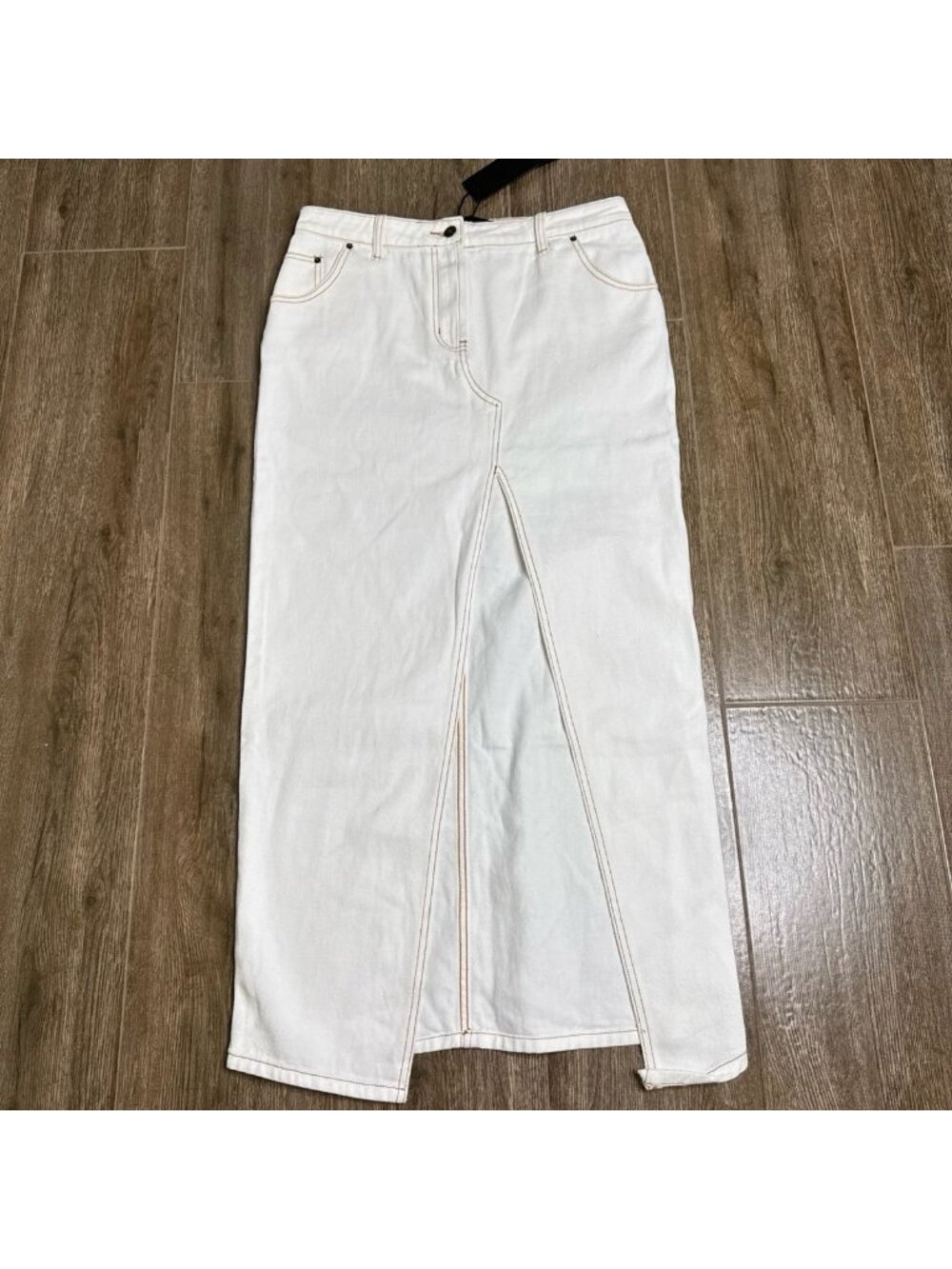 NWT Lioness White Denim Maxi Skirt Front Slit Size M